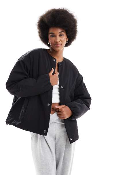 ASOS DESIGN Tall – Kragenlose Pufferjacke in Schwarz - view 1