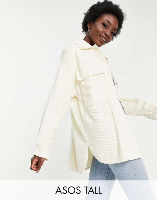 ASOS DESIGN Tall – Kremowa sztruksowa kurtka koszulowa oversize