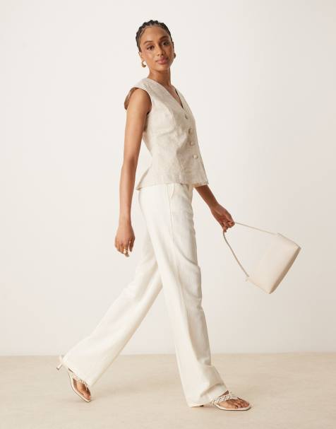 ASOS DESIGN Tall tailored slim straight linen  trousers in cream