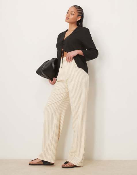 ASOS DESIGN Tall tailored wide leg trousers with pleat detail in buttermilk stripe