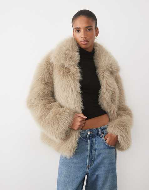 ASOS DESIGN Tall krótka kurtka ze sztucznego futra z krótkim kołnierzem w jasnobrązowym kolorze - view 1