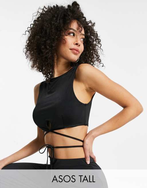 ASOS DESIGN Tall – Krótki obcisły top z wiązaniem w talii w stylu lat 90. w czarnym kolorze – część zestawu