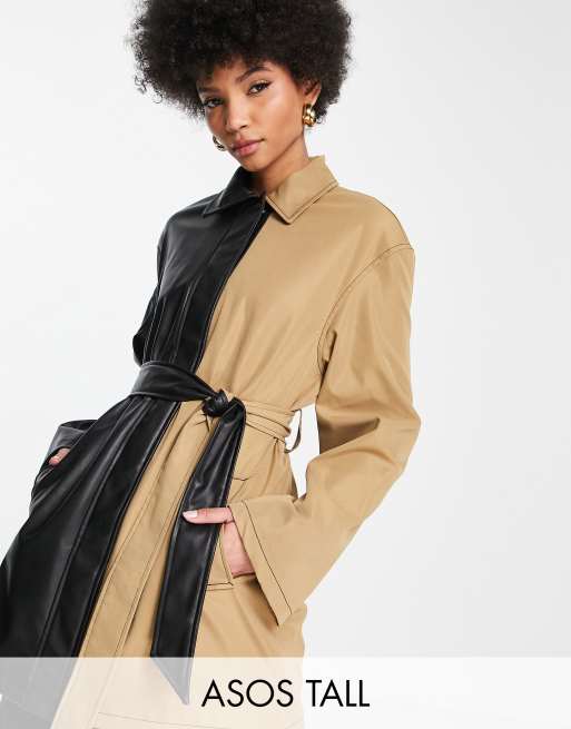 ASOS DESIGN Tall – Kurtka z imitacji skóry z łączonych czarnych i kamiennobeżowych elementów