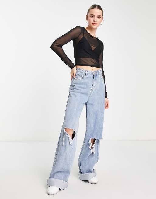 ASOS DESIGN Tall – Kurz geschnittenes, langärmliges Oberteil aus Netzstoff in Schwarz, 3 von 4