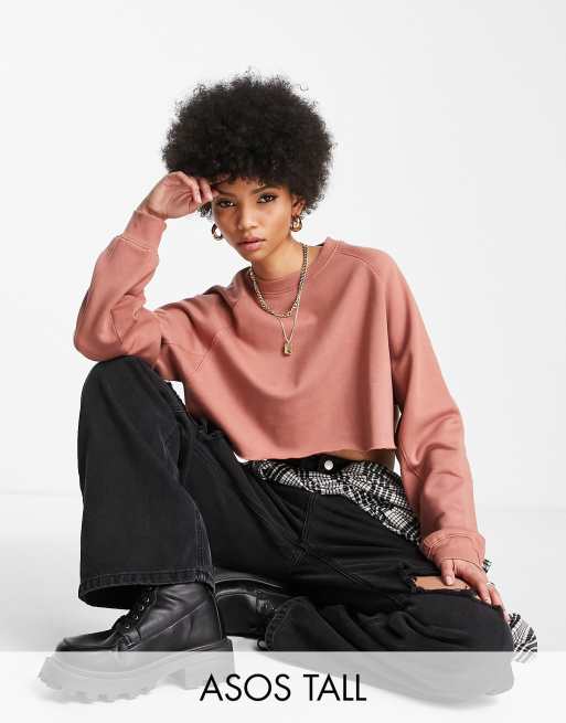 ASOS DESIGN Tall – Kurz geschnittenes Sweatshirt mit Ziernaht in Rostrot