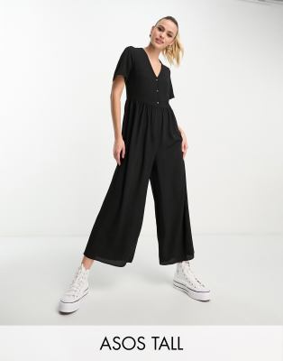 ASOS DESIGN Tall - Kurzärmliger Freizeit-Jumpsuit in Schwarz-Black