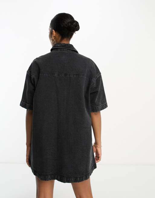 ASOS DESIGN Tall – Kurzärmliges Hemdkleid aus Jeansstoff in verwaschenem Schwarz, 2 von 4