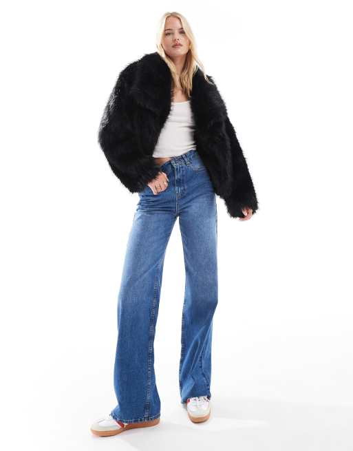 Asos black fur coat online