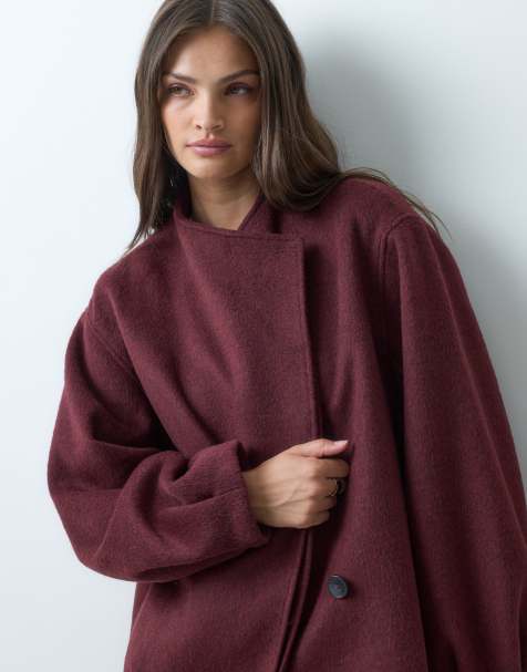 ASOS DESIGN Tall kurzer formeller Waterfall-Mantel mit Wolle in Burgunderrot - view 1