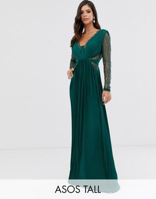 ASOS DESIGN Tall lace and pleat long 