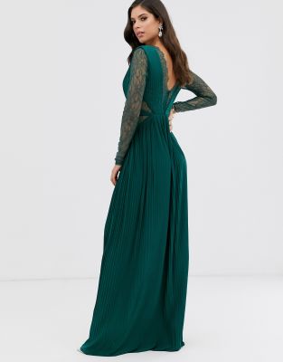 asos design maxi dress with lace sleeves and eyelash lace