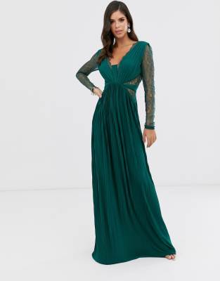 pleated long maxi dress