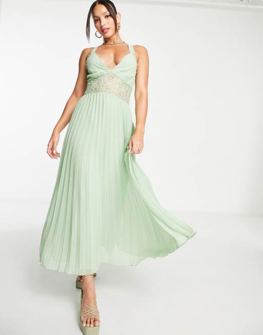 Asos green lace midi cheap dress