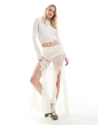 ASOS DESIGN Tall lace ruffle maxi skirt in cream-White