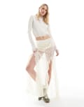 [ASOS Tall] ASOS DESIGN Tall lace ruffle maxi skirt in cream-White 12 cream