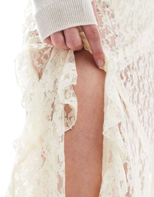 ASOS DESIGN Tall lace ruffle maxi skirt in cream