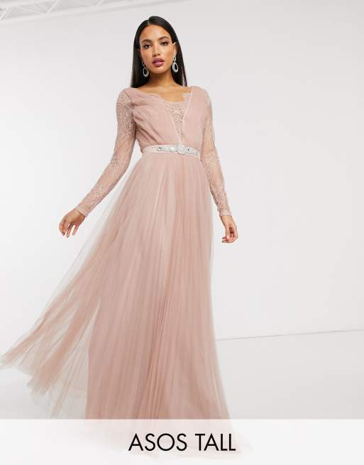 Dusty pink long 2024 sleeve maxi dress