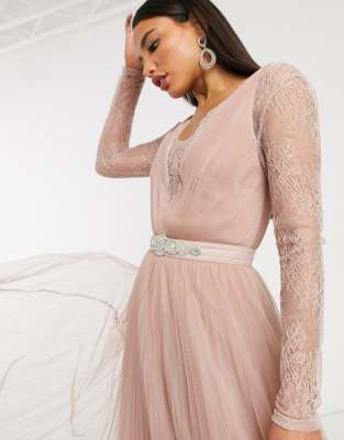 asos design tulle maxi dress with embellished waist