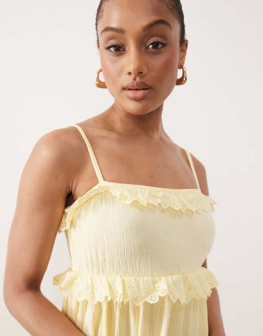 ASOS DESIGN Tall lace trim tiered crinkle cami midi dress in buttermilk |  ASOS