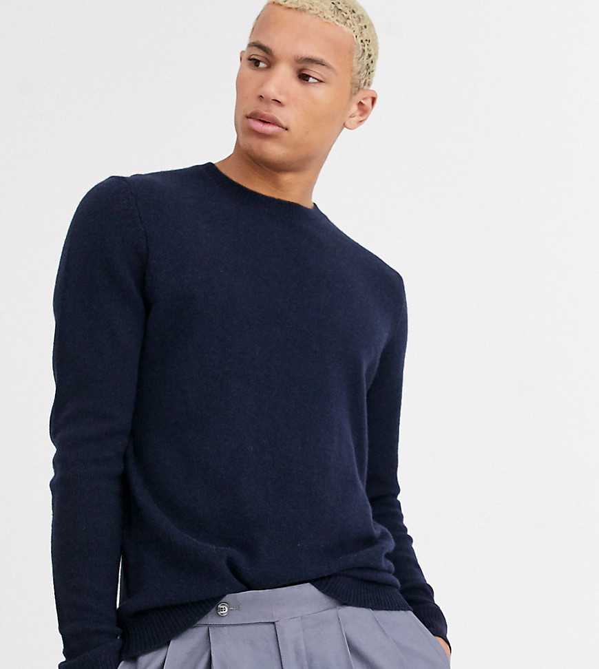 ASOS DESIGN Tall lambswool jumper in charcoal-Navy