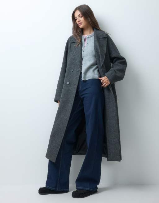 ASOS DESIGN Tall lang dobbeltradet børstet frakke i fiskeben, 2 af 4