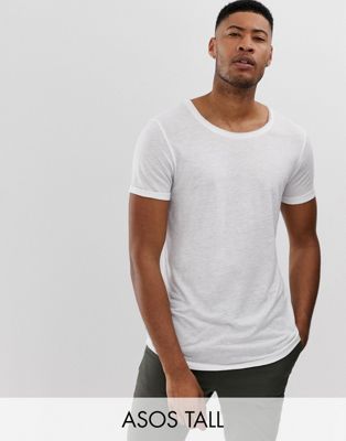 ASOS DESIGN - Tall - Lång t-shirt i linnen med kurvad nedrekant och rund halsringning-Vit