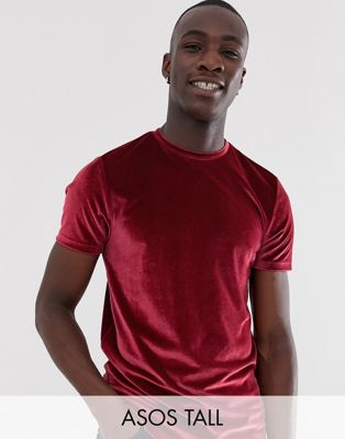 ASOS DESIGN Tall - Lang T-shirt van velours in donkerrood
