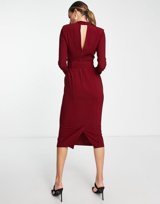 ASOS DESIGN Tall – Langärmliges Midikleid mit Obi-Gürtel in Rot, 2 von 4