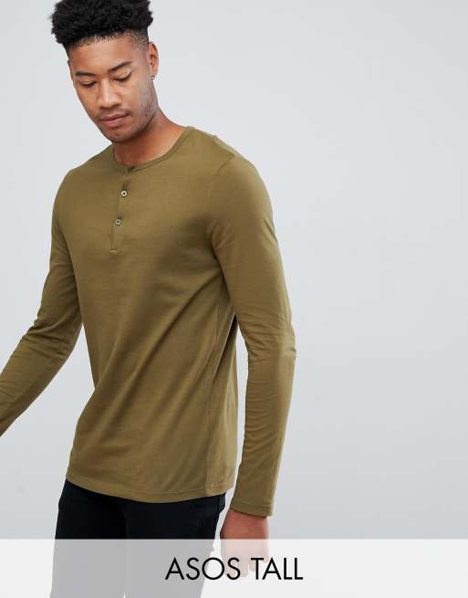 ASOS DESIGN Tall – Langarmshirt mit Grandadkragen in Grün