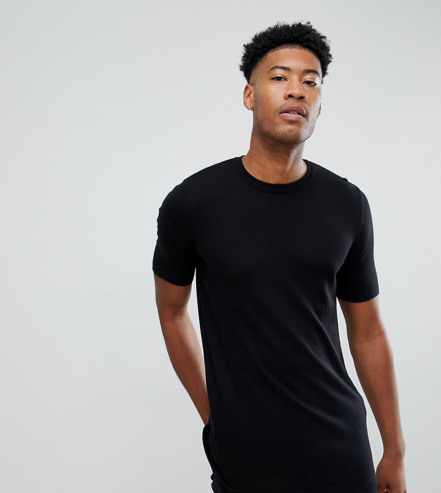ASOS DESIGN - Tall - Lange gebreide t-shirt in zwart