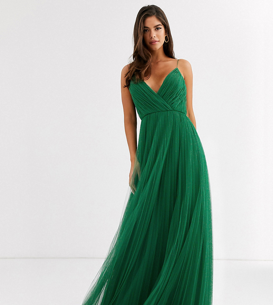 ASOS DESIGN Tall - Lange geplooide cami-jurk met tule-Groen