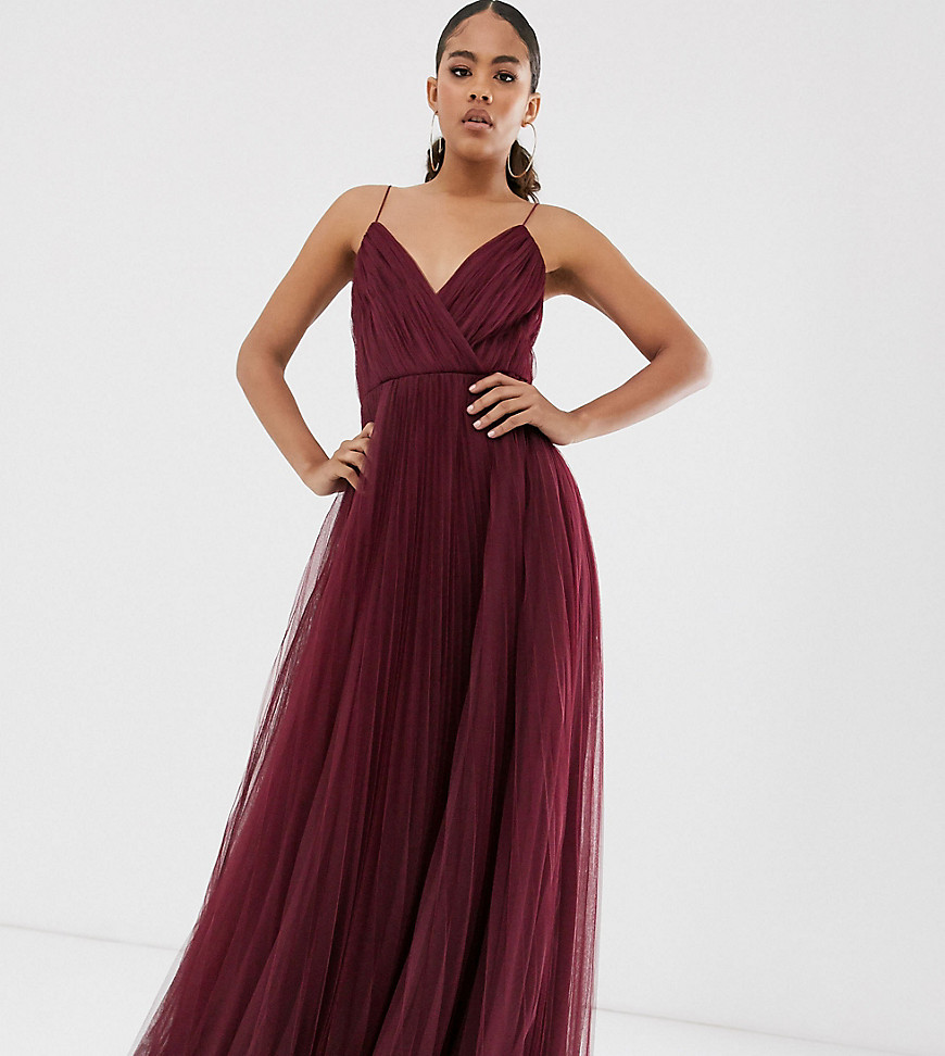 ASOS DESIGN Tall - Lange geplooide cami-jurk met tule-Rood
