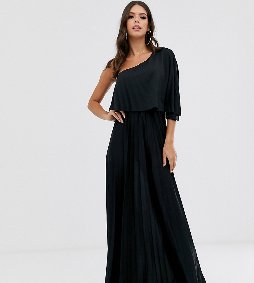 ASOS DESIGN Tall - Lange jurk met blote schouder, cropped top en plooien-Zwart