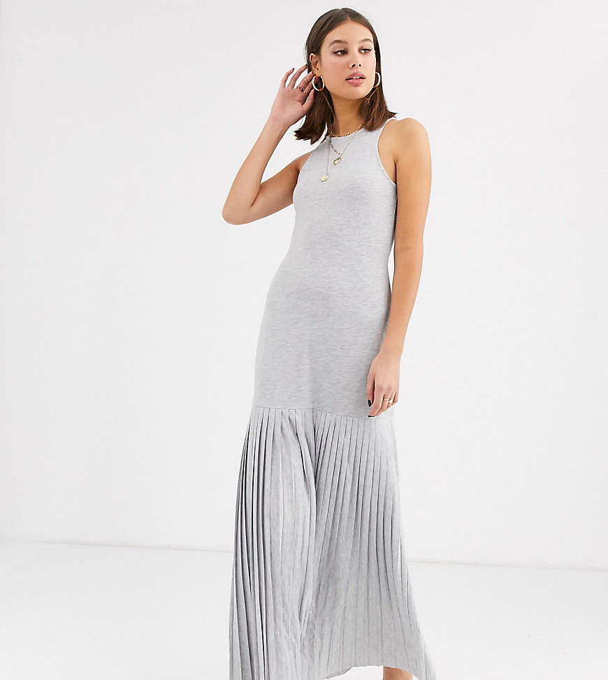 ASOS DESIGN Tall - Lange jurk met geplooide zoom in gemêleerd grijs