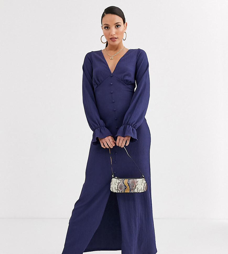 ASOS DESIGN Tall - Lange jurk met knopen en textuur-Marineblauw