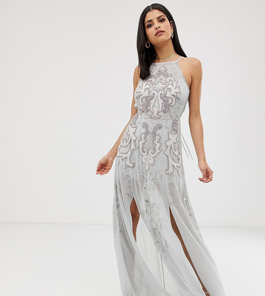 ASOS DESIGN Tall - Lange jurk met overgooier topje en versierde kunst-Multi