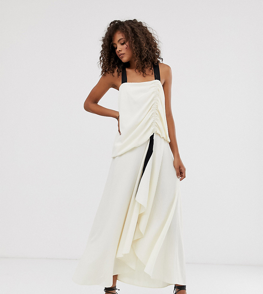 ASOS DESIGN Tall - Lange jurk met textuur en bandjes-Crème