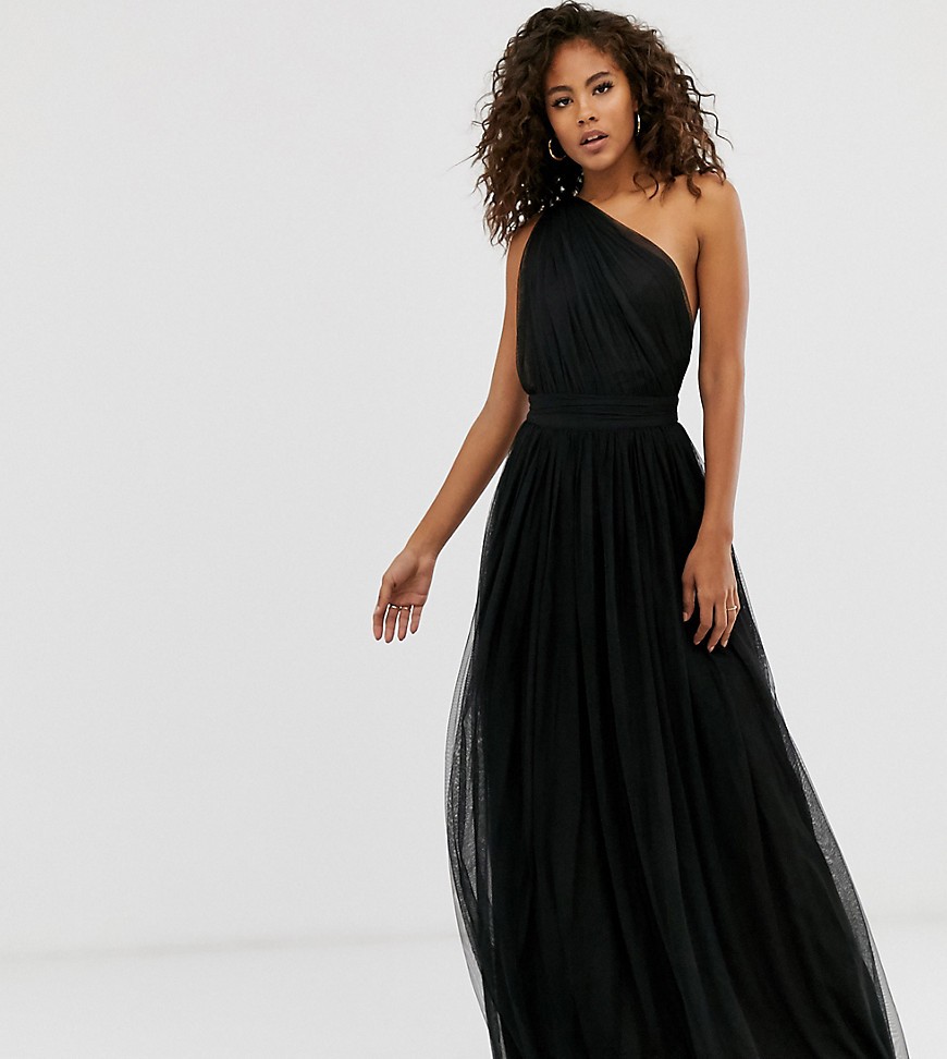 ASOS DESIGN TALL - Lange jurk van tulle met blote schouder-Zwart