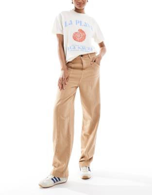 ASOS DESIGN Tall laundered seamed barrel pants in sand-Multi