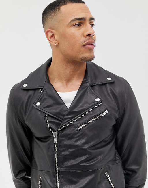 Asos mens outlet leather biker jacket