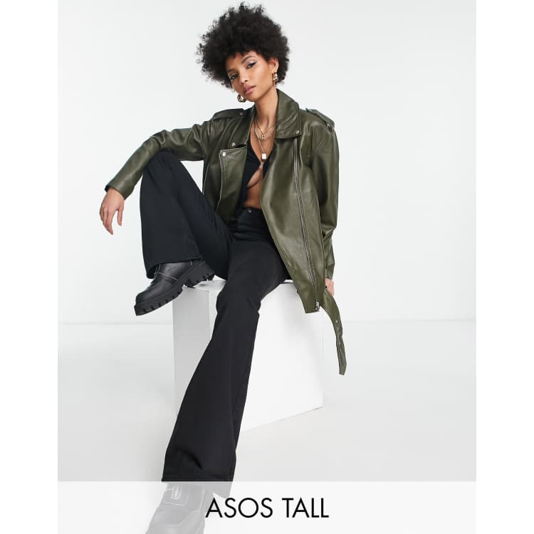 Asos green hot sale leather jacket