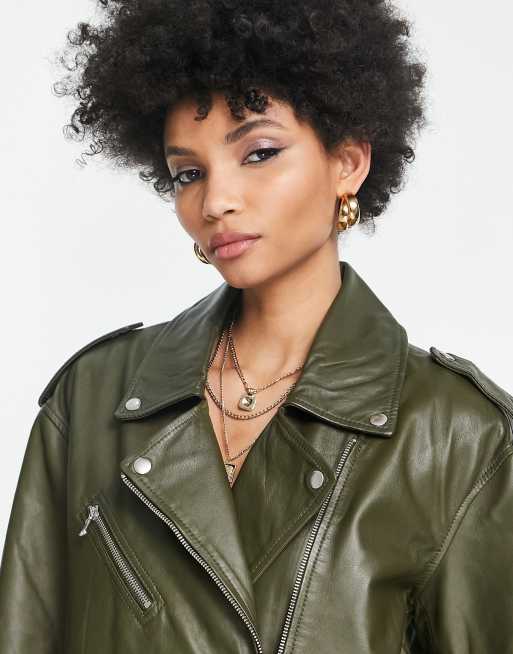 Khaki faux hotsell leather jacket