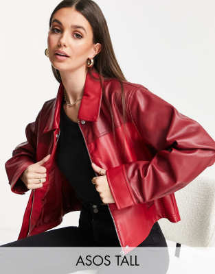 Asos Tall Asos Design Tall Faux Leather 70s Jacket In Red ModeSens