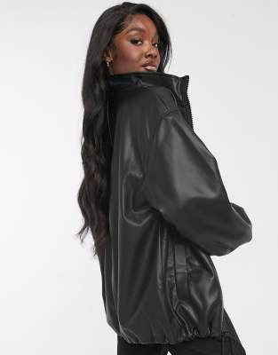 asos design leather bomber jacket in black