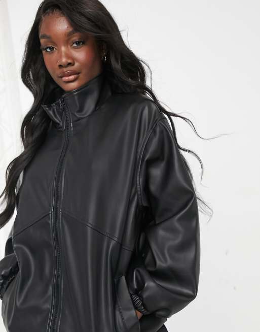 Asos design leather bomber jacket in black sale