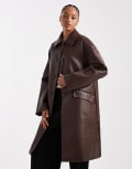 [ASOS Tall] ASOS DESIGN Tall leather look car coat in chocolate-No colour 10 chocolate