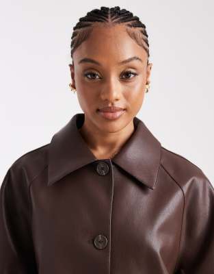 Asos Tall Asos Design Tall Leather Look Car Coat In Brown
