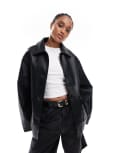 [ASOS Tall] ASOS DESIGN Tall leather look harrington jacket in black 16 Black