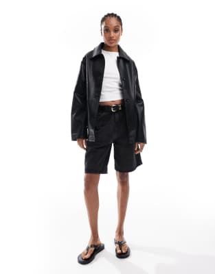 Asos Tall Asos Design Tall Leather Look Harrington Jacket