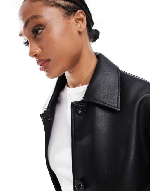 ASOS DESIGN Tall leather look harrington jacket in black, 4 of 4